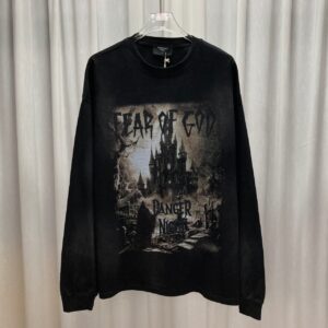 [국내배송]피어오브갓 FOG ESSENTIALS 다크캐슬 슬로건 로고 프린트 워싱 티셔츠