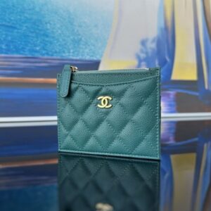 [국내배송]샤넬 클래식 지퍼 카드지갑 캐비어 그린 금장