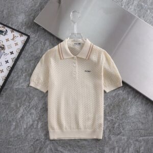 [국내배송]미우미우 여성 린넨 펀칭 카라티셔츠