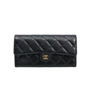 [탑티어/해외배송]샤넬 *정품가죽* 클래식 플랩 장지갑(블랙/금장/램스킨)